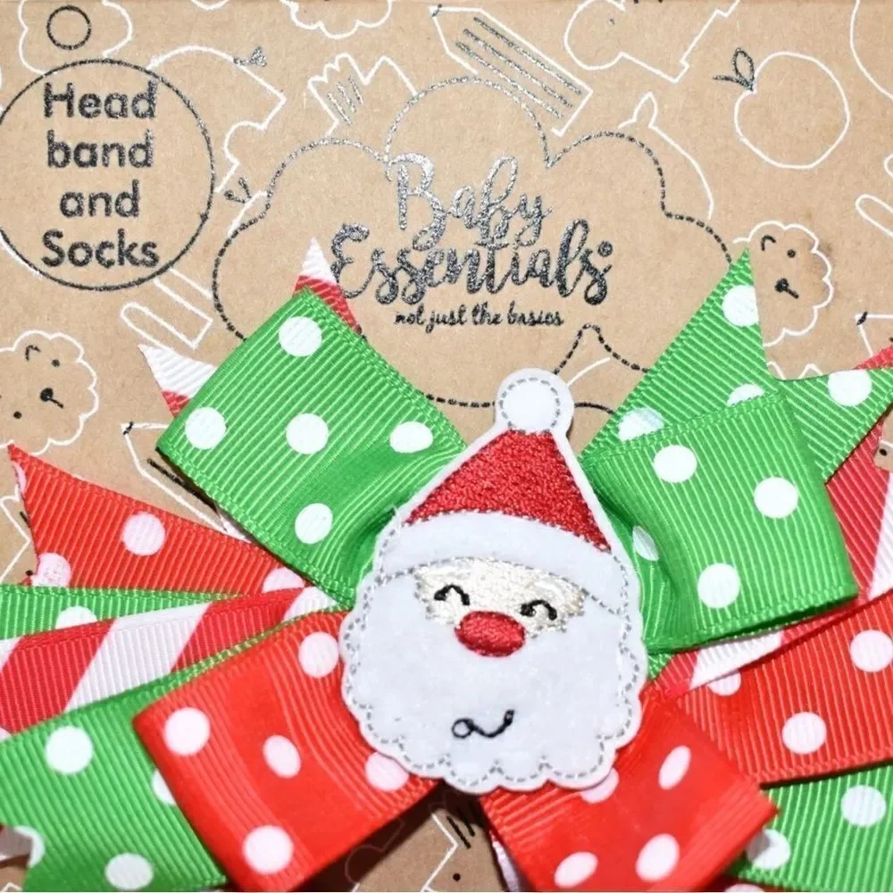 Baby Essentials Christmas Santa Socks and Headband Girl's Size 0-6 Months NWT